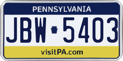 PA license plate JBW5403