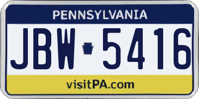PA license plate JBW5416