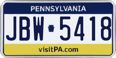 PA license plate JBW5418