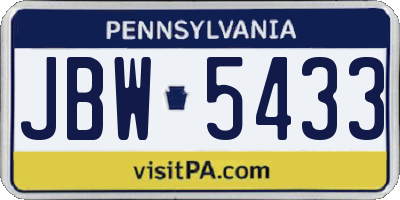 PA license plate JBW5433