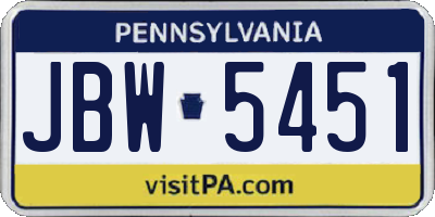 PA license plate JBW5451