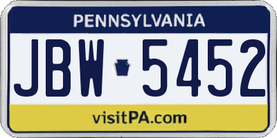 PA license plate JBW5452