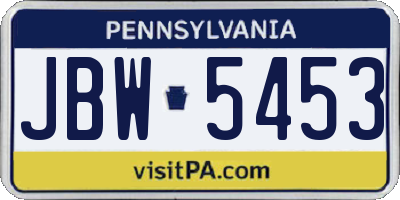 PA license plate JBW5453