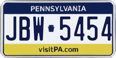 PA license plate JBW5454