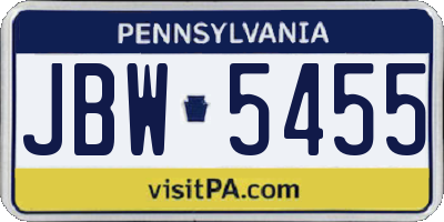 PA license plate JBW5455