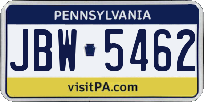 PA license plate JBW5462