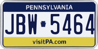 PA license plate JBW5464
