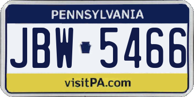PA license plate JBW5466