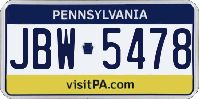 PA license plate JBW5478