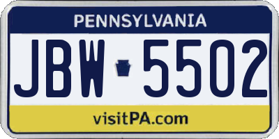 PA license plate JBW5502