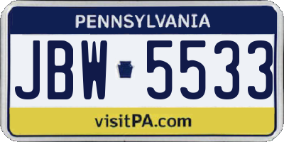 PA license plate JBW5533
