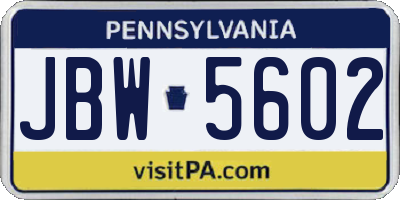 PA license plate JBW5602