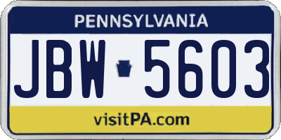 PA license plate JBW5603