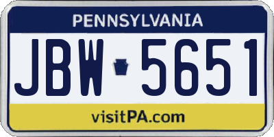 PA license plate JBW5651