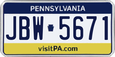 PA license plate JBW5671
