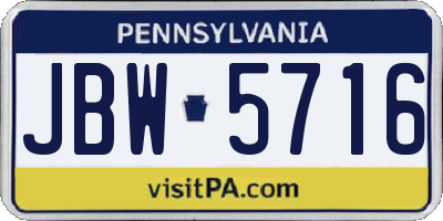 PA license plate JBW5716