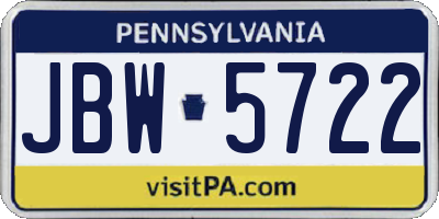 PA license plate JBW5722
