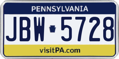 PA license plate JBW5728
