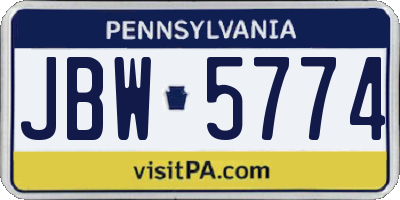 PA license plate JBW5774