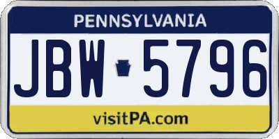 PA license plate JBW5796