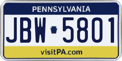 PA license plate JBW5801