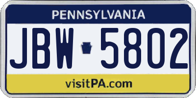 PA license plate JBW5802