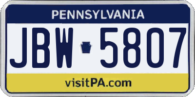 PA license plate JBW5807