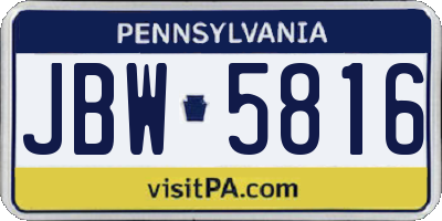 PA license plate JBW5816