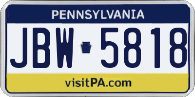 PA license plate JBW5818