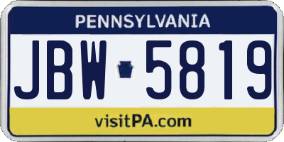 PA license plate JBW5819