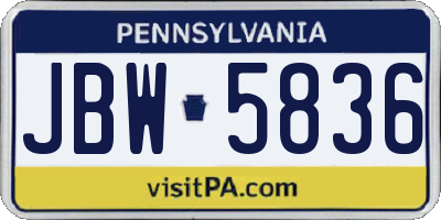 PA license plate JBW5836
