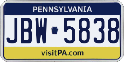 PA license plate JBW5838