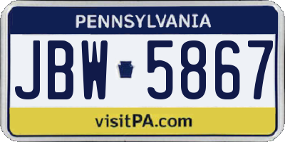 PA license plate JBW5867