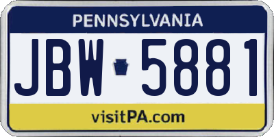 PA license plate JBW5881