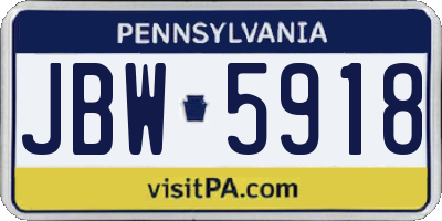 PA license plate JBW5918