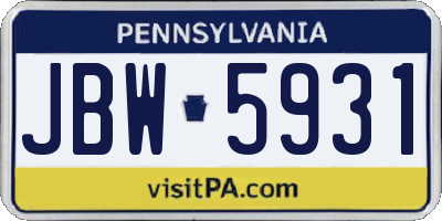 PA license plate JBW5931