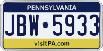 PA license plate JBW5933
