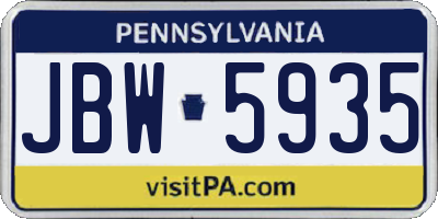 PA license plate JBW5935