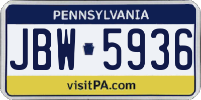 PA license plate JBW5936