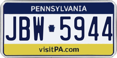 PA license plate JBW5944