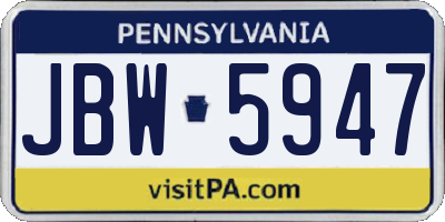 PA license plate JBW5947