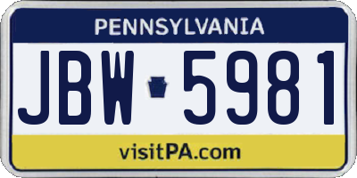PA license plate JBW5981