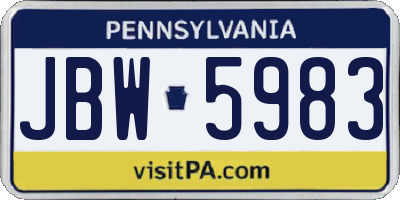 PA license plate JBW5983