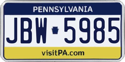 PA license plate JBW5985