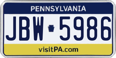PA license plate JBW5986