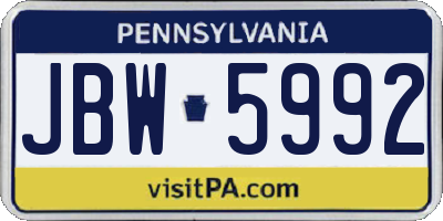 PA license plate JBW5992