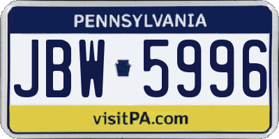 PA license plate JBW5996