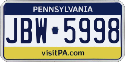 PA license plate JBW5998