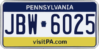 PA license plate JBW6025