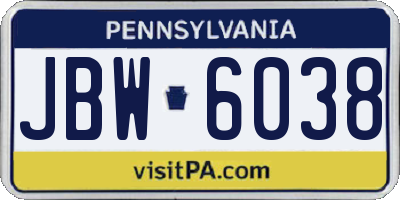 PA license plate JBW6038